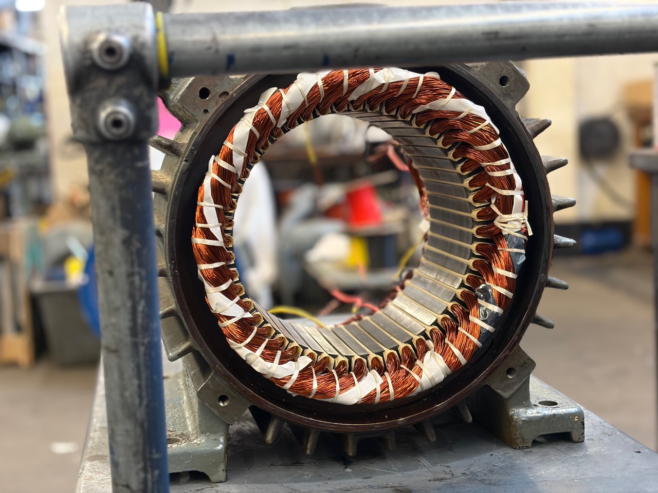 Copper windings inside a rewound motor stator